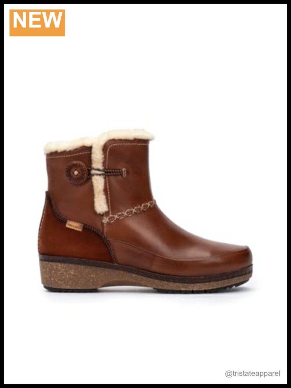 Women's Leather Ankle Booties with Wedge Heel - Round Toe Zip Closure